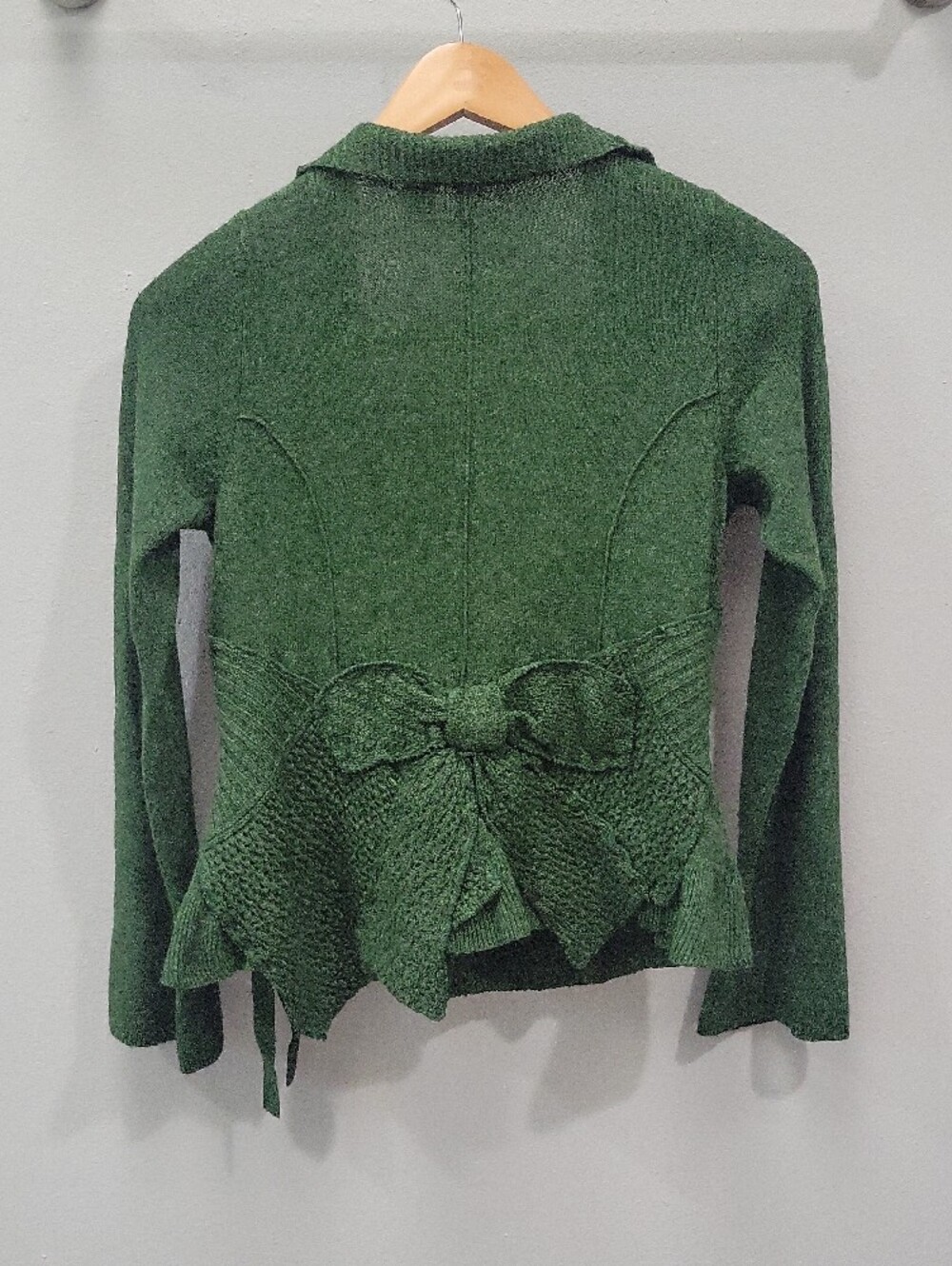 Anthropologie Moth Forest Green Knit Botton Front Bow Cardigan - Picture 3 of 4